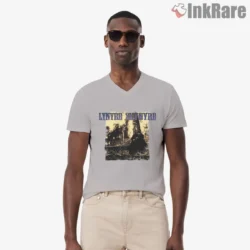 Men V neck sport grey with distressed Last Rebel artwork