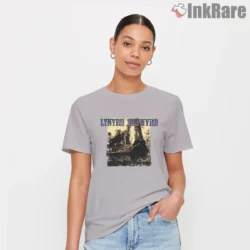 Women short sleeve sport grey with distressed forest scene