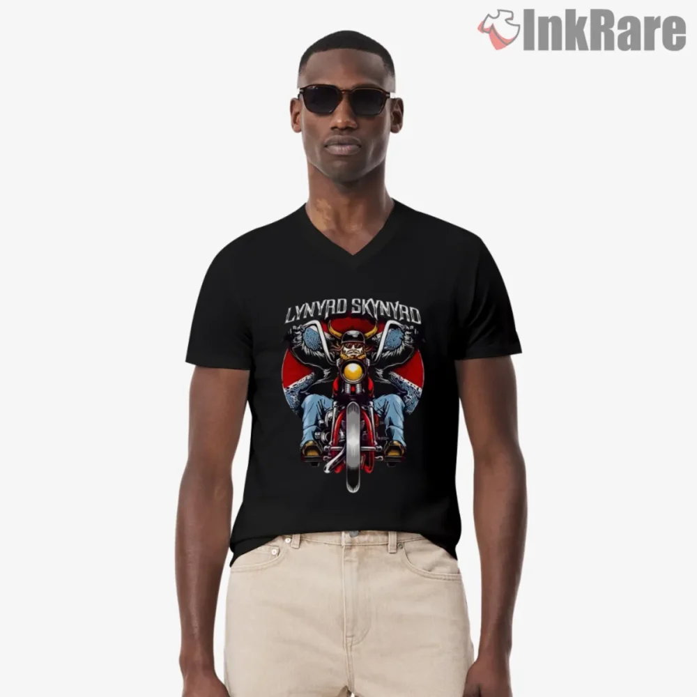 Lynyrd Skynyrd Motorcycle Rider Shirt with bold biker graphic on black