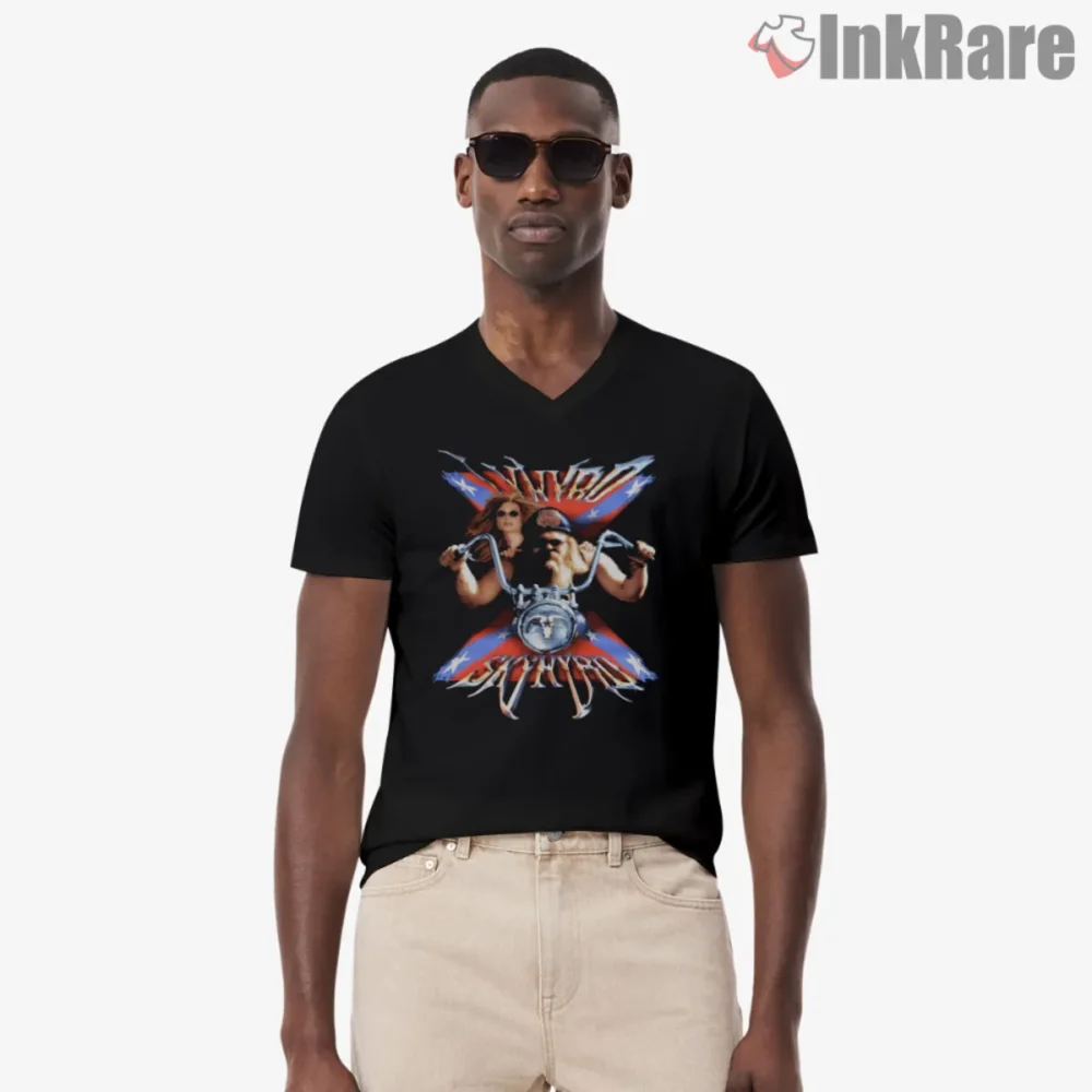 Lynyrd Skynyrd Motorcycle Rider Shirt with chrome handlebars and bold road graphic on black