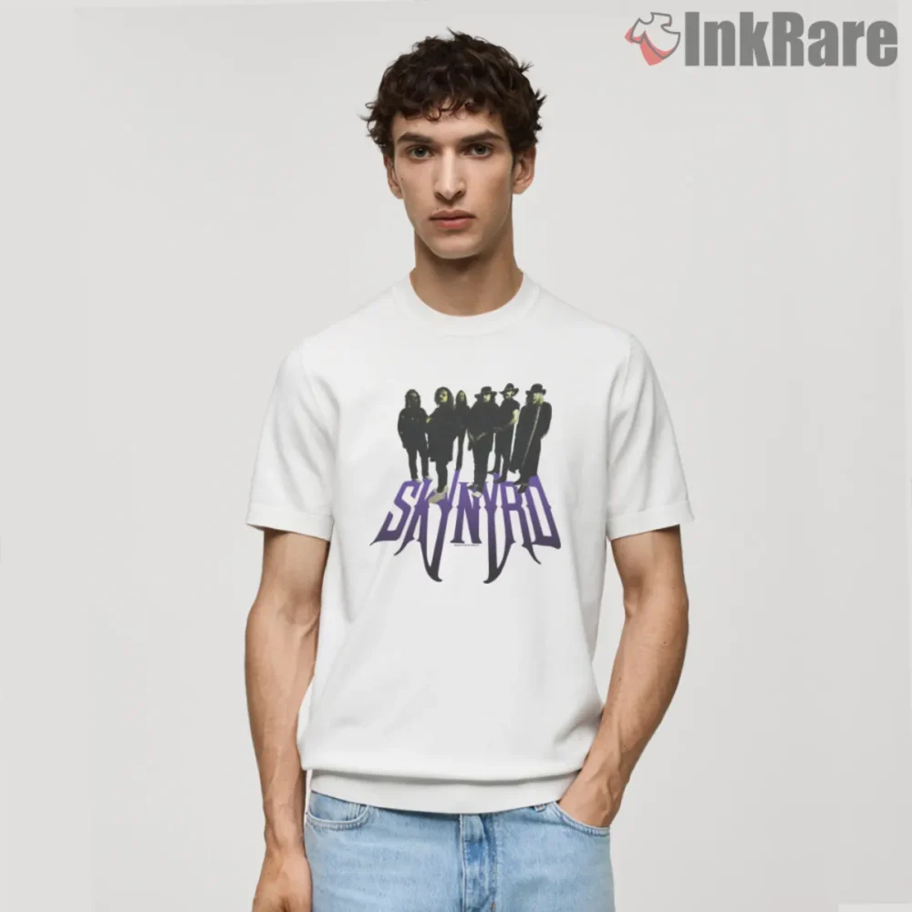 Lynyrd Skynyrd Purple Logo Shirt with band lineup over bold purple wordmark