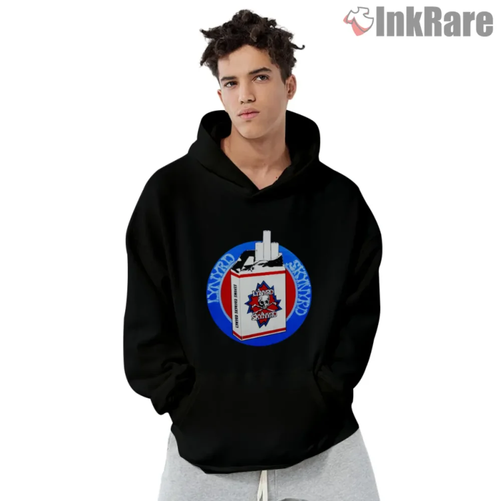 Hoodie front view with Smokes cigarette pack artwork