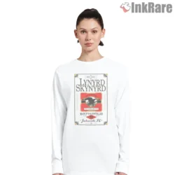 Lynyrd Skynyrd Southern Rock Label Shirt 90 Proof Jacksonville Vintage on white long sleeve