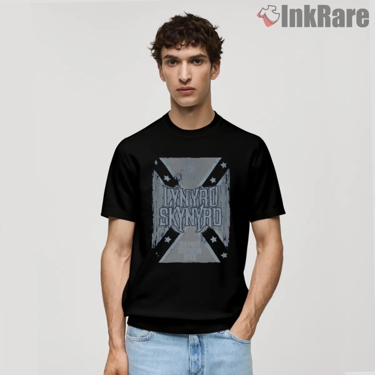 Support Southern Rock Men Short Sleeve Black Men short sleeve black with bold stacked band logo