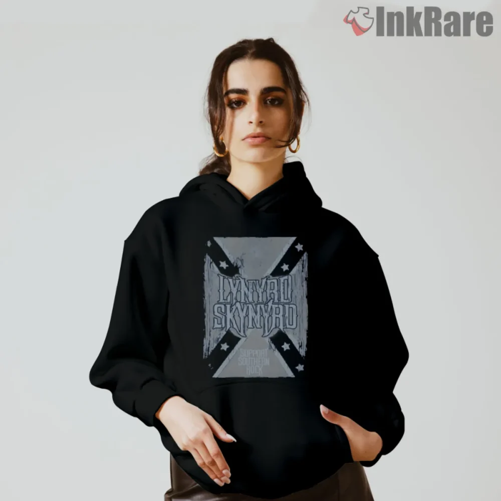 Lynyrd Skynyrd Support Southern Rock Shirt hoodie with monochrome emblem on black