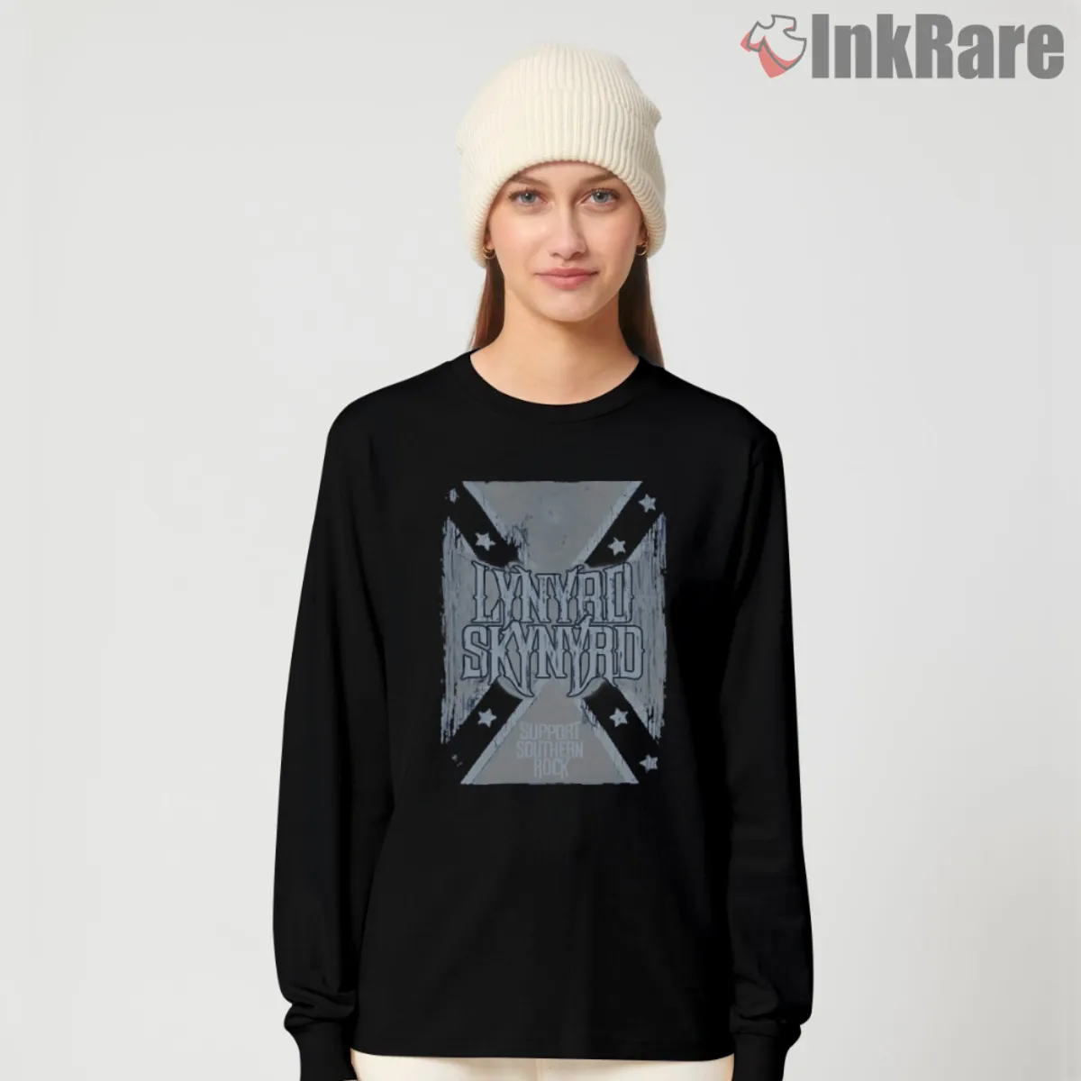 Support Southern Rock Women Long Sleeve Black Women long sleeve black with monochrome badge and text