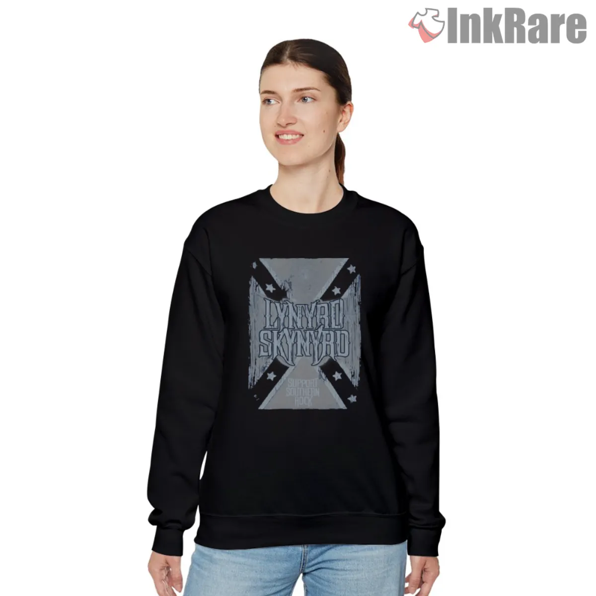 Women sweatshirt in black with weathered monochrome emblem