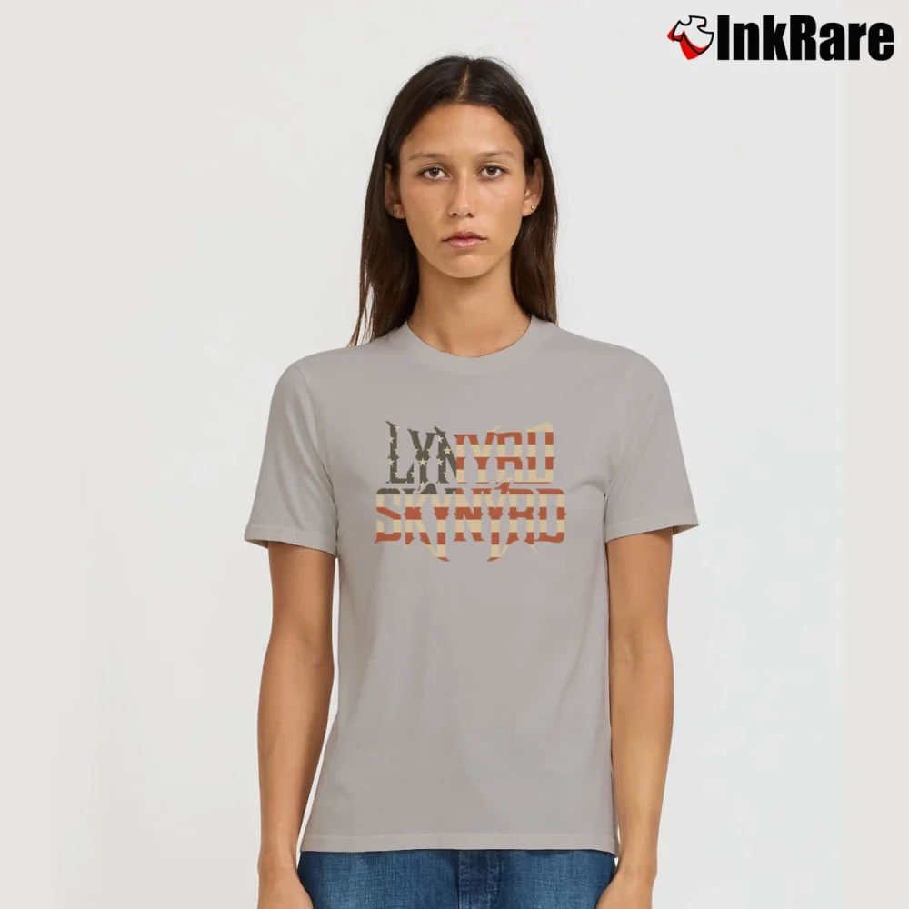 Women’s Lynyrd Skynyrd Usa Flag Logo Signature T-Shirt in sport grey | Soft, Flattering Fit