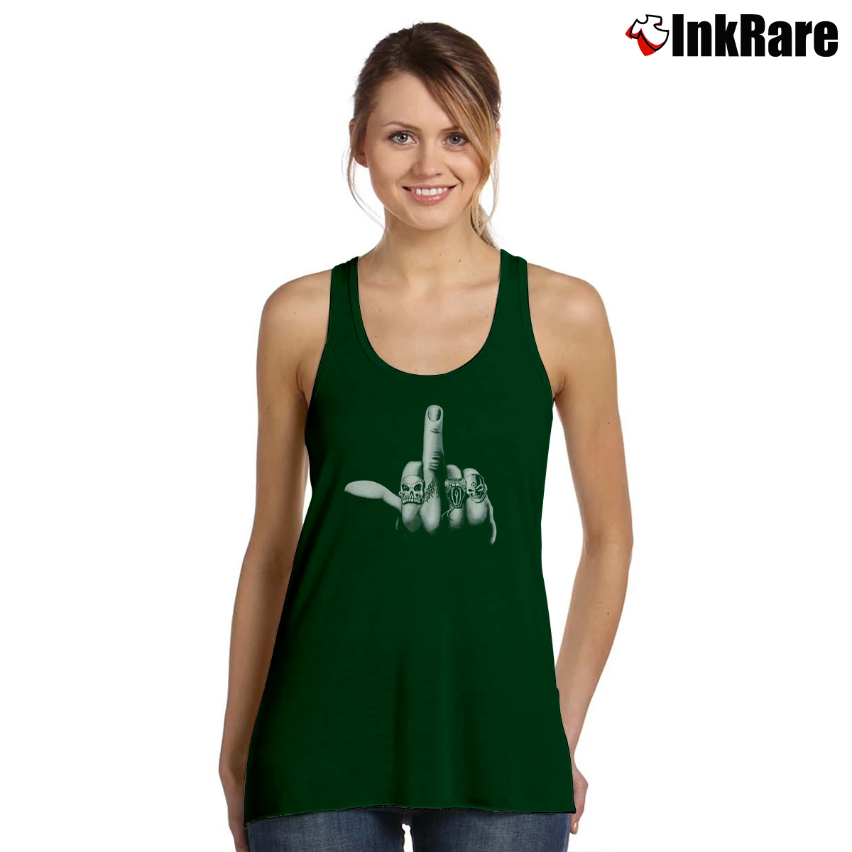 Women’s Machine Head Middle Finger Tank Top in forest green | Lightweight, Movement-Friendly