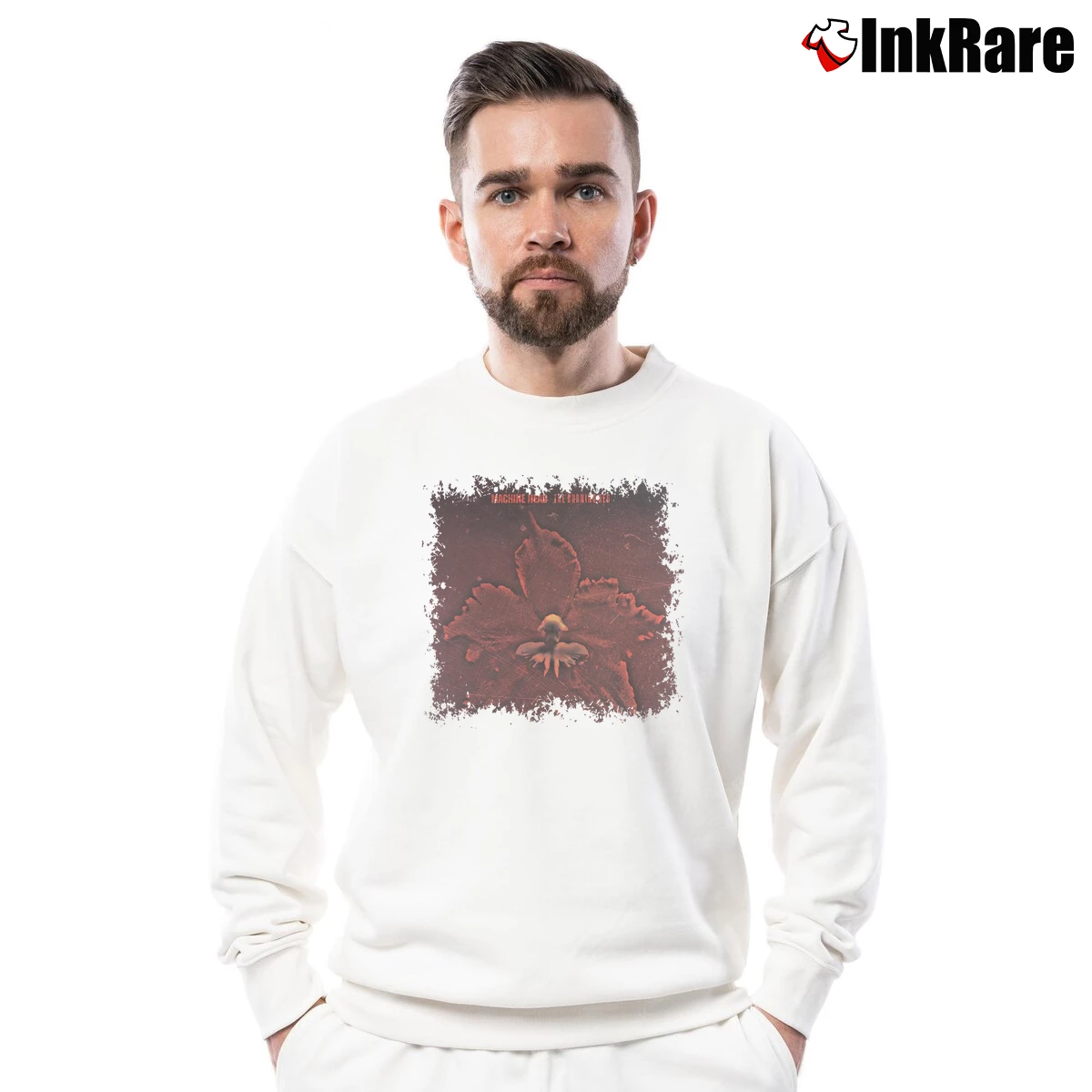 Men’s Machine Head The Burning Red Crewneck Sweatshirt in white | Cozy Fabric, Clean Style