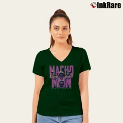 Women’s Macho Man Randy Savage V-Neck Tee in forest green | Chic Neckline, Soft Texture
