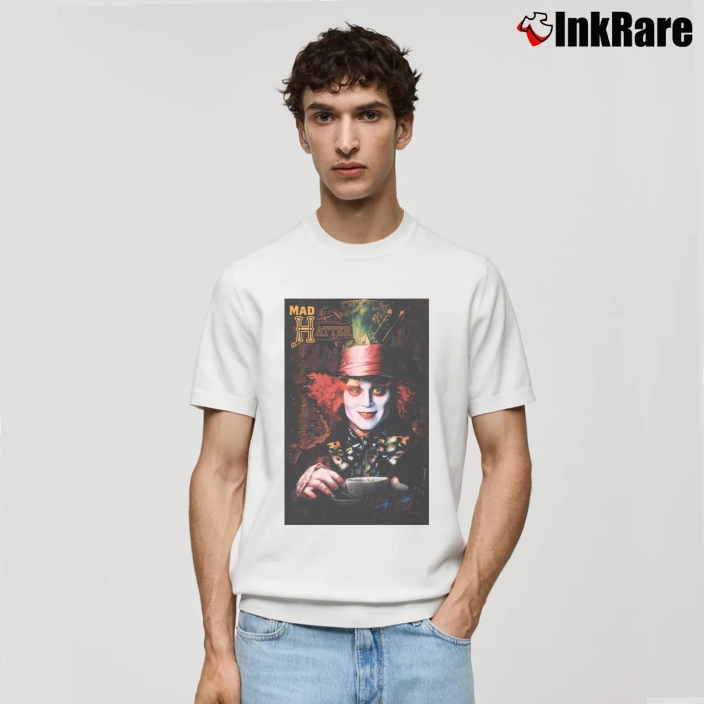 Men’s Mad Hatter Alice In Wonderland Johnny Depp Movie Classic T-Shirt in white | Soft, Breathable Everyday Wear