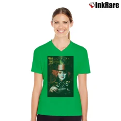 Women’s Mad Hatter Alice In Wonderland Johnny Depp Movie V-Neck Tee in irish green | Chic Neckline, Soft Texture