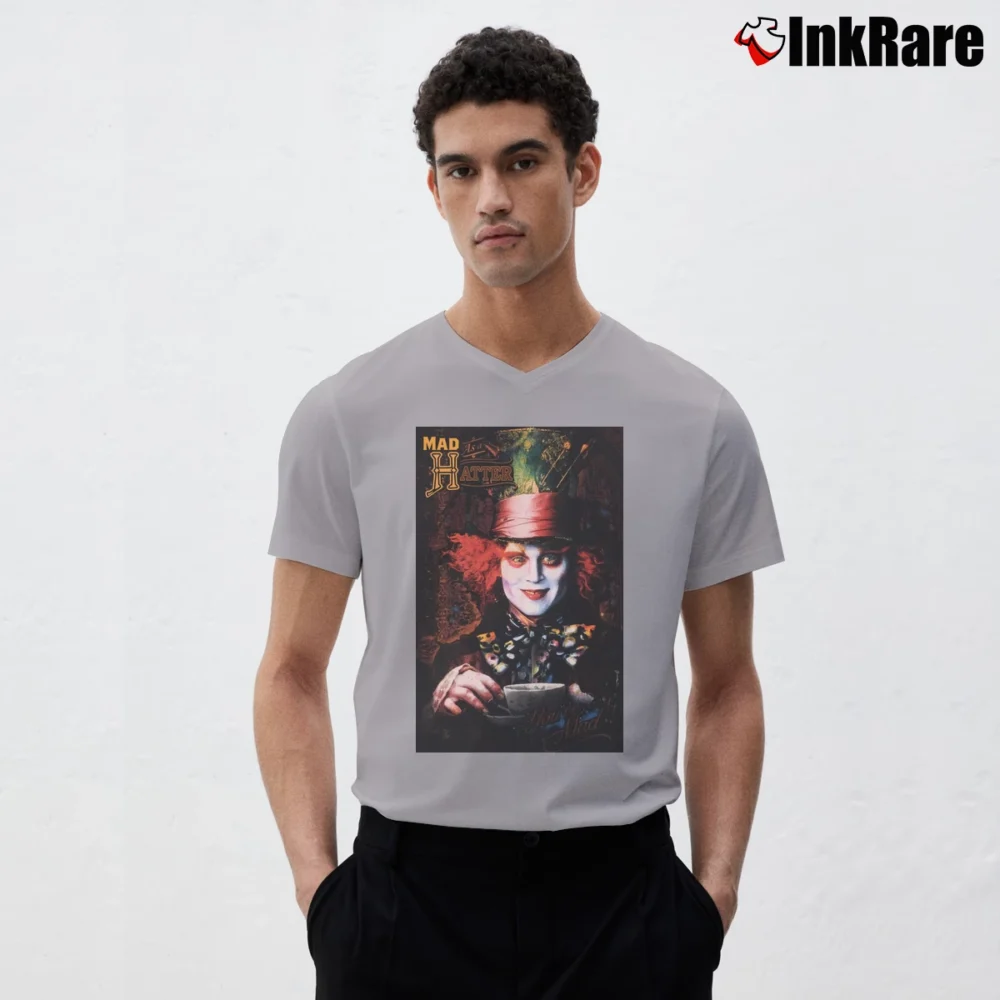 Men’s Mad Hatter Alice In Wonderland Johnny Depp Movie V-Neck Tee in sport grey | Sharp, Breathable, Everyday Staple