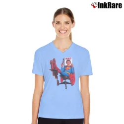 Women’s Mad Magazine Superman Blue Parody V-Neck Tee in light blue | Chic Neckline, Soft Texture