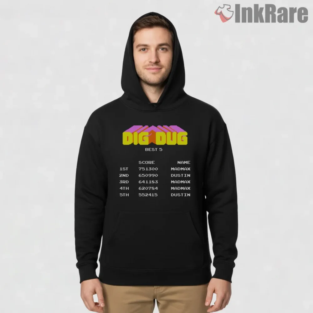 Mad Max Arcade Scoreboard Retro Game Style Shirt on black hoodie for men graphic tee