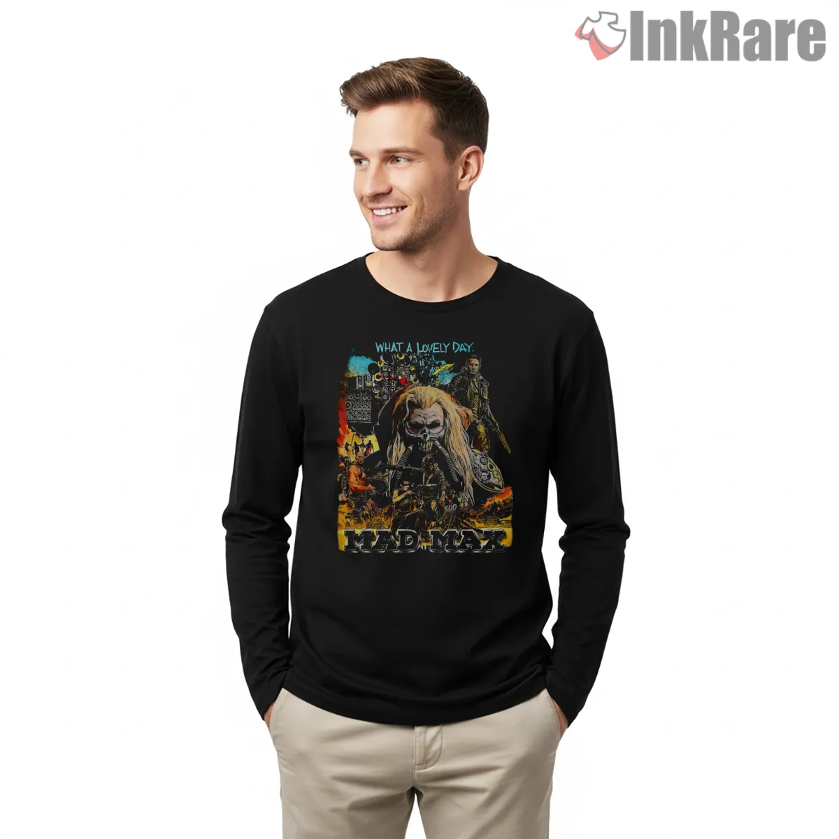 Mad Max Fury Road Character Action Collage Shirt on black long sleeve shirt for men graphic tee