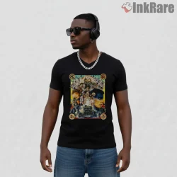 Mad Max Fury Road Epic Character Collage Poster Shirt on black v-neck shirt for men graphic tee
