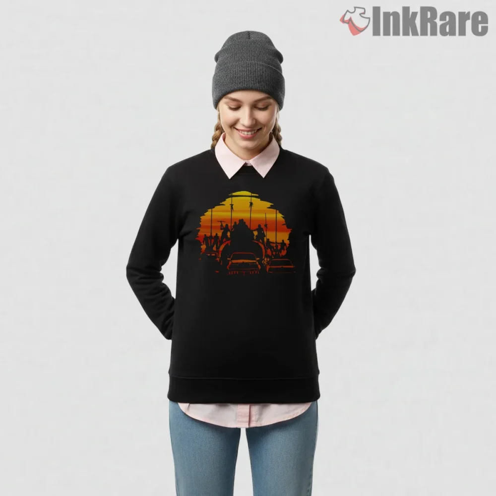 Mad Max Fury Road Sunset Convoy Silhouette Shirt on graphic shirt for women graphic tee