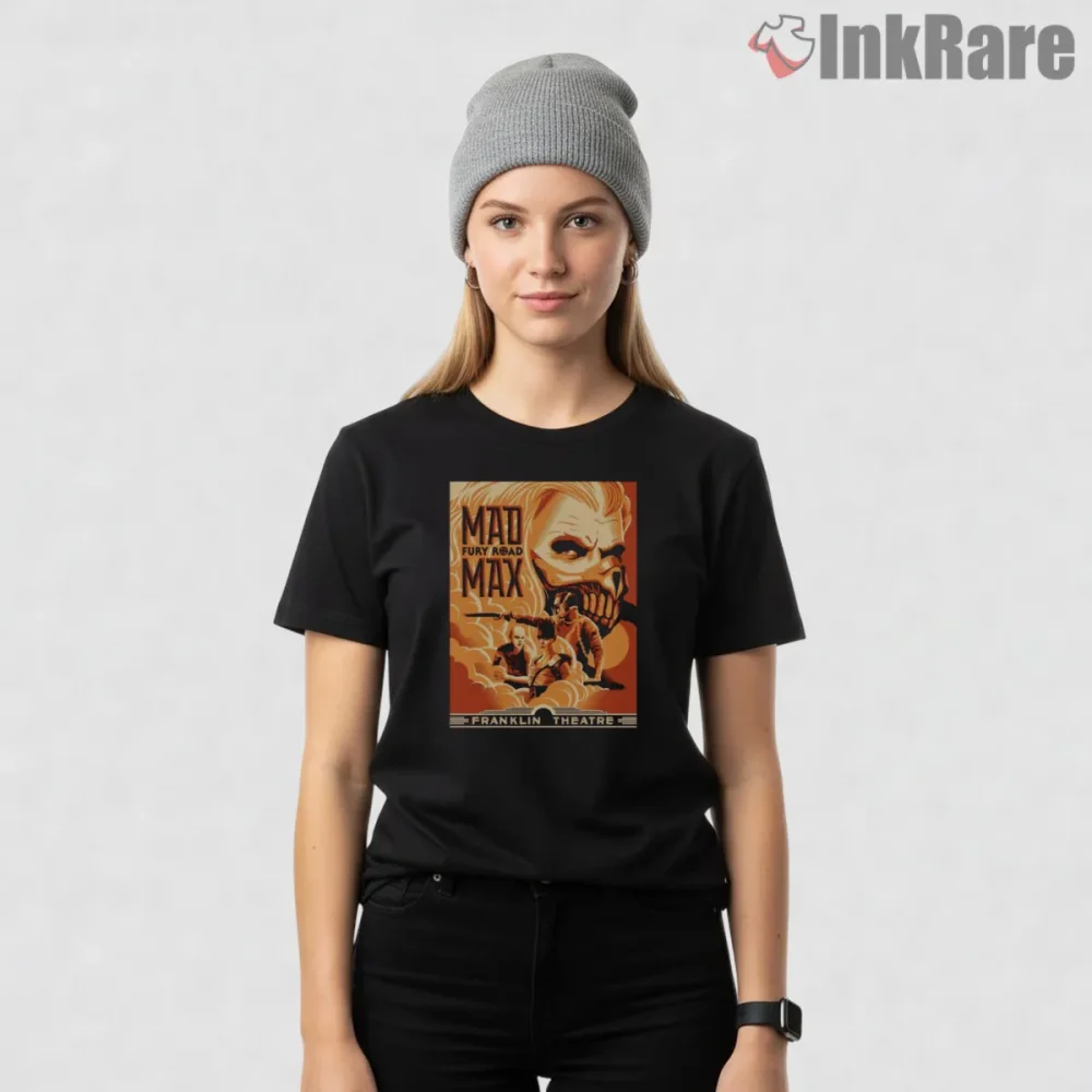 Mad Max Fury Road Vintage Orange Desert Poster Shirt on black short sleeve shirt for women graphic tee