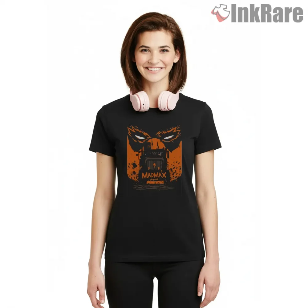 Mad Max Fury Road War Rig Desert Beast Graphic Shirt on black short sleeve shirt for women graphic tee