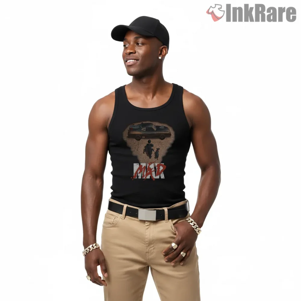 Mad Max Lone Survivor Interceptor Minimal Scene Shirt on black tank top for men graphic tee