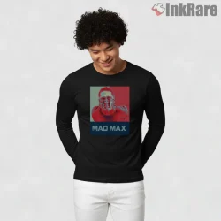Mad Max Minimal Color Block Max Rockatansky Portrait Shirt on black long sleeve shirt for men graphic tee