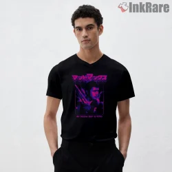 Mad Max Rockatansky Neon Cyberpunk Portrait Shirt on black v-neck shirt for men graphic tee