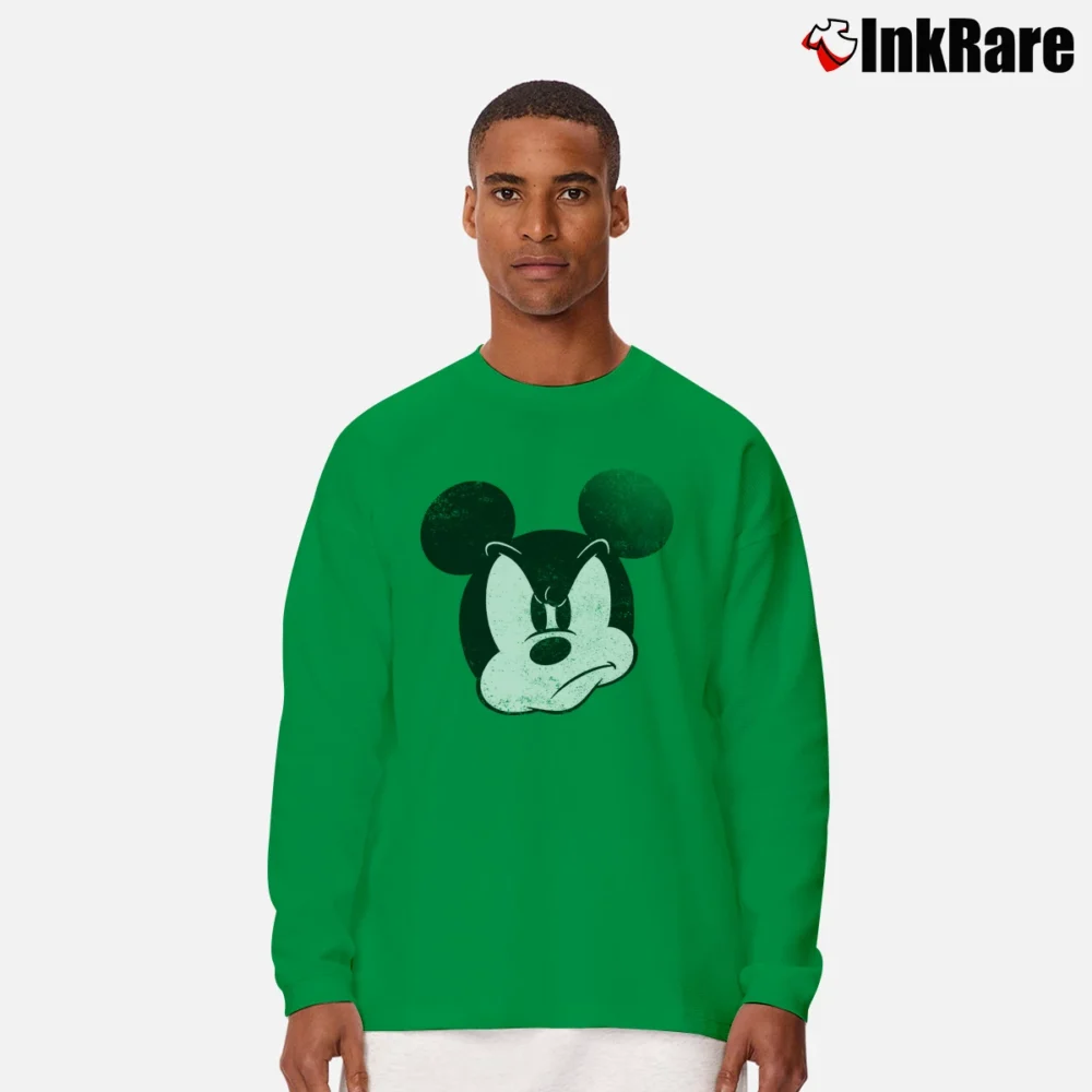 Men’s Mad Mickey Mouse Classic Disneyland Graphic Long-Sleeve Shirt in irish green | Sleek, Lightweight, Year-Round Wear
