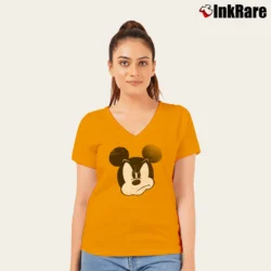 Women’s Mad Mickey Mouse Classic Disneyland Graphic V-Neck Tee in orange | Chic Neckline, Soft Texture