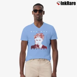 Men’s Madonna Jr Holiday Graphic V-Neck Tee in light blue | Sharp, Breathable, Everyday Staple
