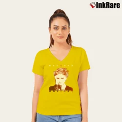 Women’s Madonna Jr Holiday Graphic V-Neck Tee in yellow | Chic Neckline, Soft Texture