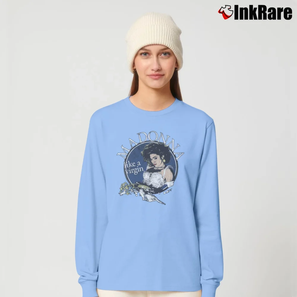 Women’s Madonna Like A Virgin 80s Pop Long-Sleeve Top in light blue | Sleek, Versatile, All-Season