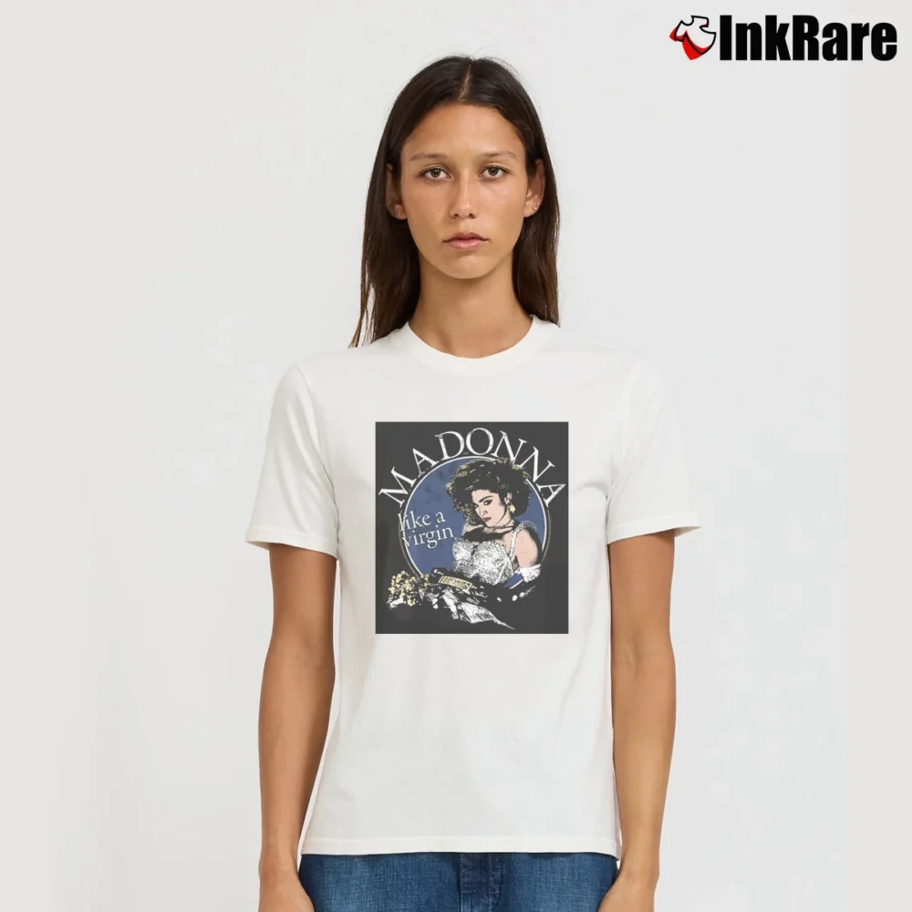 Women’s Madonna Like A Virgin Pop Music Signature T-Shirt in white | Soft, Flattering Fit