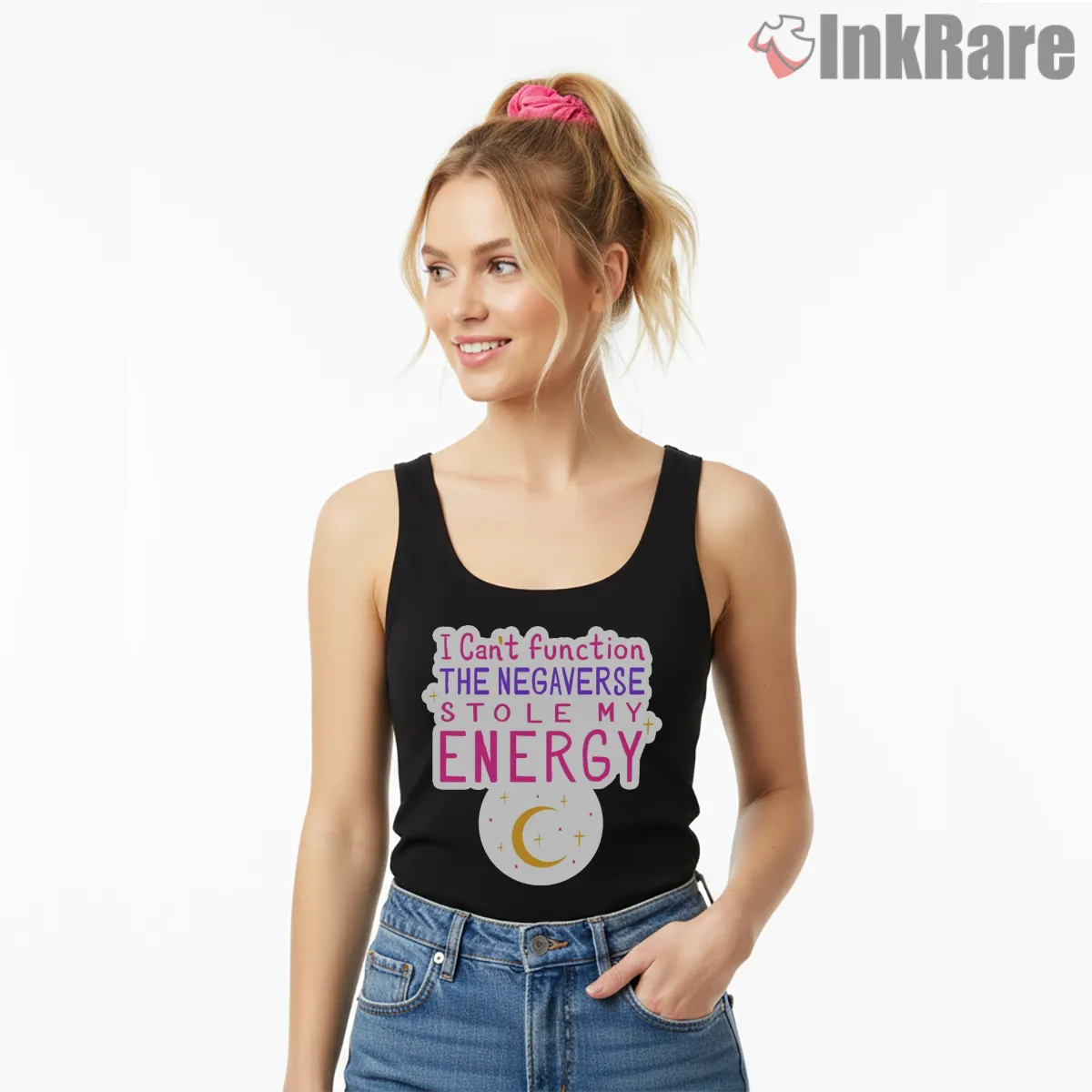 Magical Energy Statement Graphic Tank Top Black Magical Energy Statement Graphic Shirt on black tank top for women graphic tee