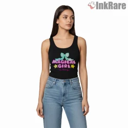 Magical Girl In Training Cute Neon Anime Shirt on black tank top for women graphic tee