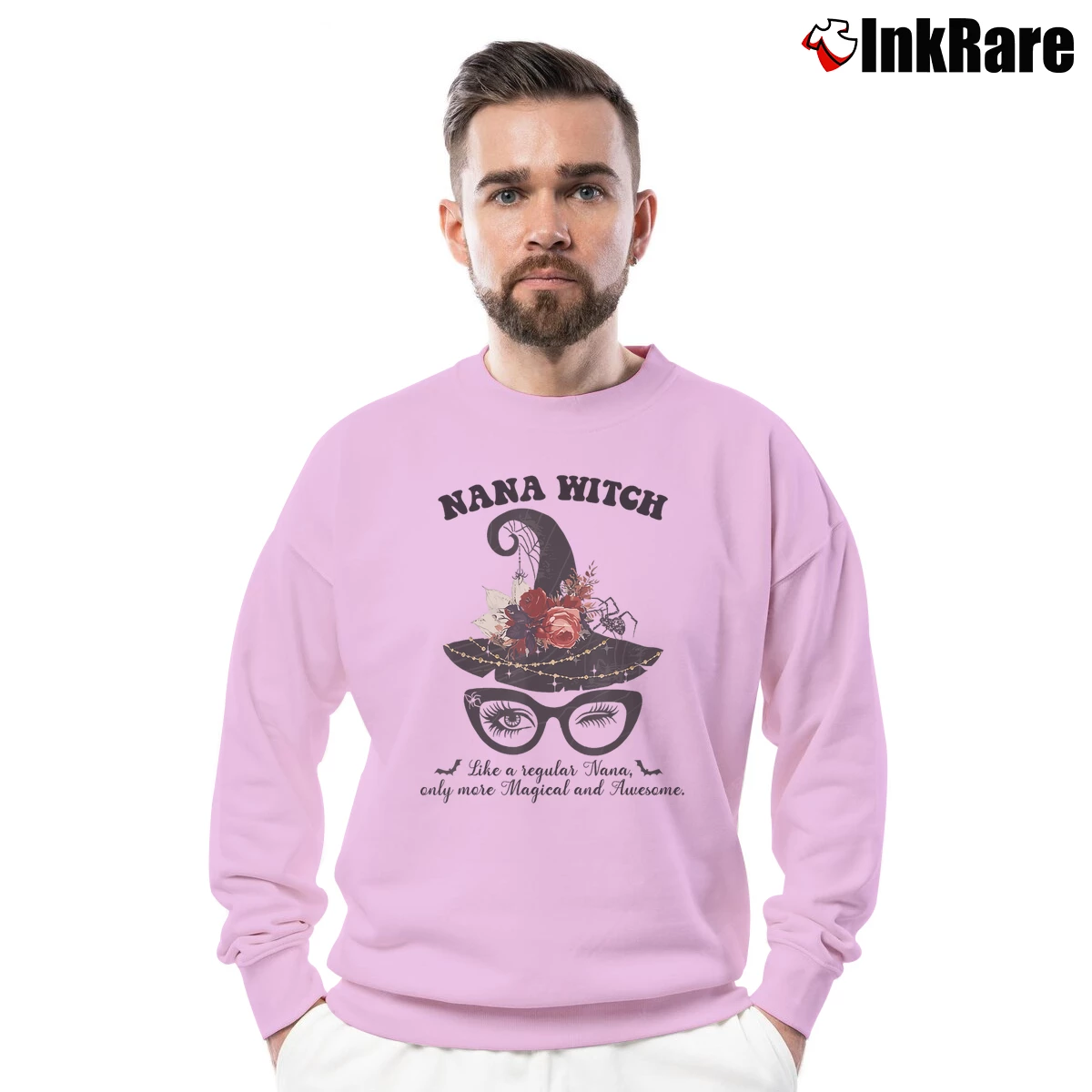 Men’s Magical Nana Witch Awesome Halloween Costume Crewneck Sweatshirt in light pink | Cozy Fabric, Clean Style