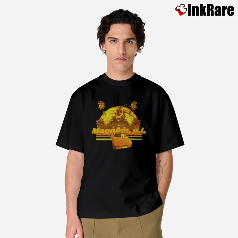 Men’s Magnum P.i. Sunset Mustard Color Classic T-Shirt in black | Soft, Breathable Everyday Wear