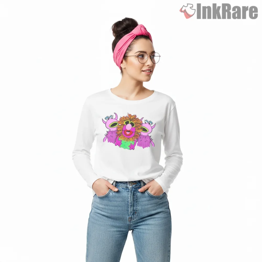 Mahna Mahna Colorful Furry Chaos Character Shirt on white long sleeve shirt for women graphic tee