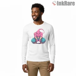 Majin Buu Relaxed Power Pose Shirt on white long sleeve shirt for men graphic tee