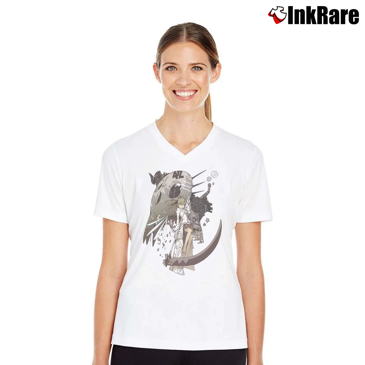 Women’s Maka Soul Eater V-Neck Tee in white | Chic Neckline, Soft Texture