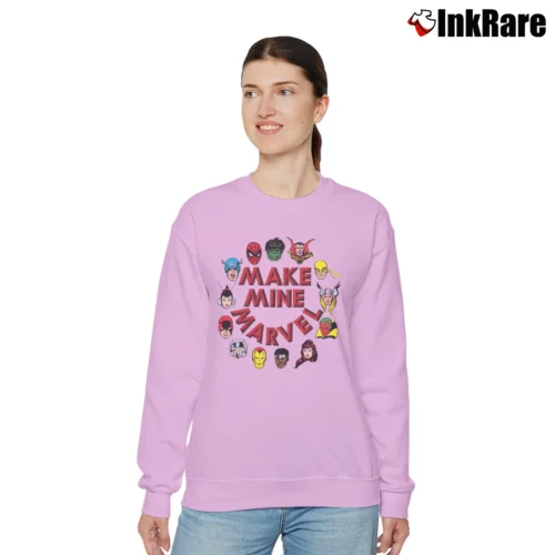 Make Mine Marvel Hero Graphic Women’s Relaxed Sweatshirt in light pink – Cozy Casual Women’s Make Mine Marvel Hero Graphic Relaxed Sweatshirt in light pink | Soft, Laid-Back Vibe