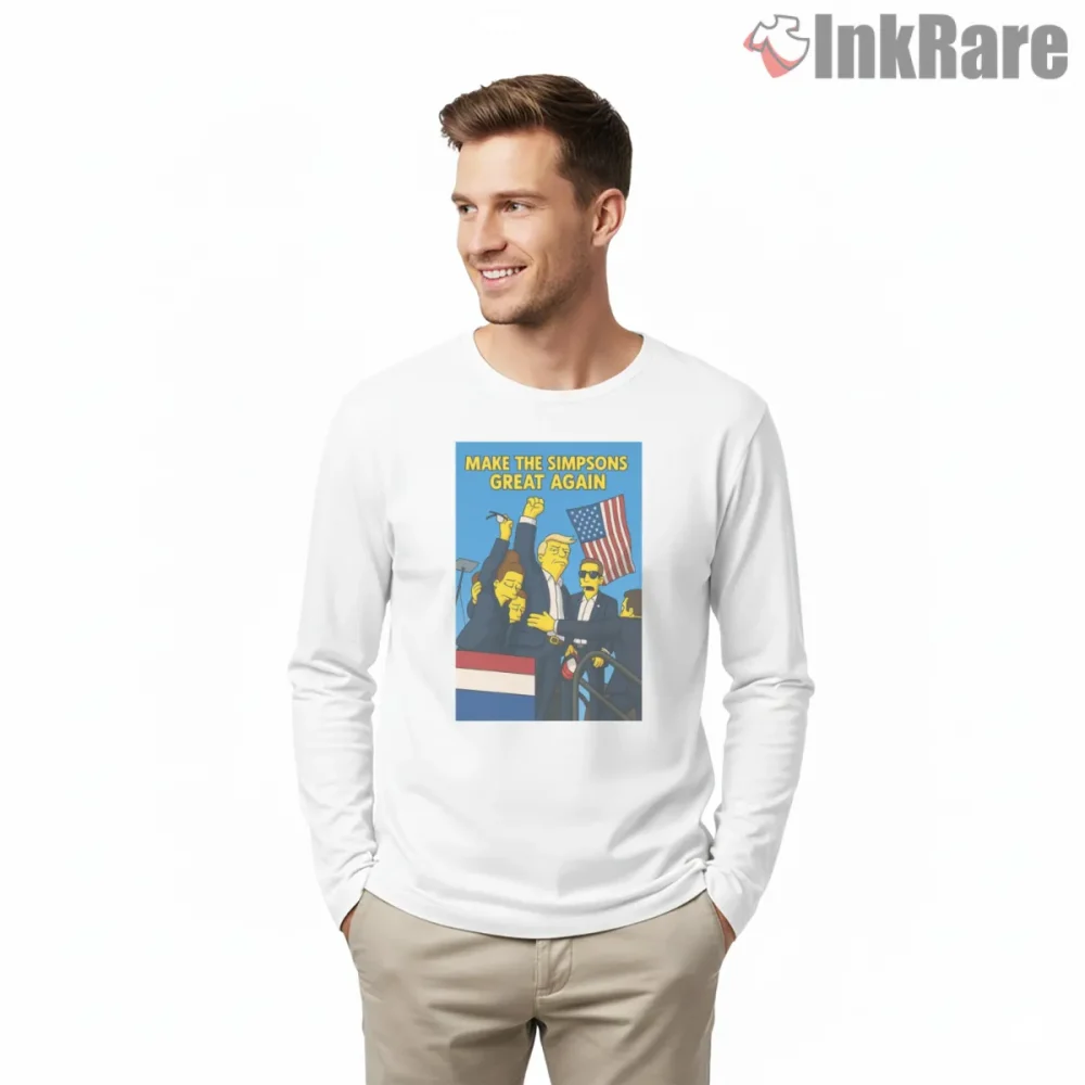 Make The Simpsons Great Again Political Parody Cartoon Shirt on white long sleeve shirt for men graphic tee