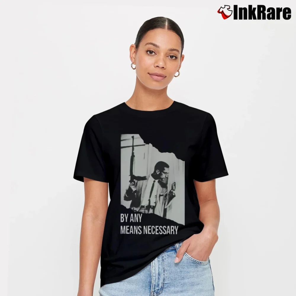 Women’s Malcolm X By Any Means Necessary Signature T-Shirt in black | Soft, Flattering Fit