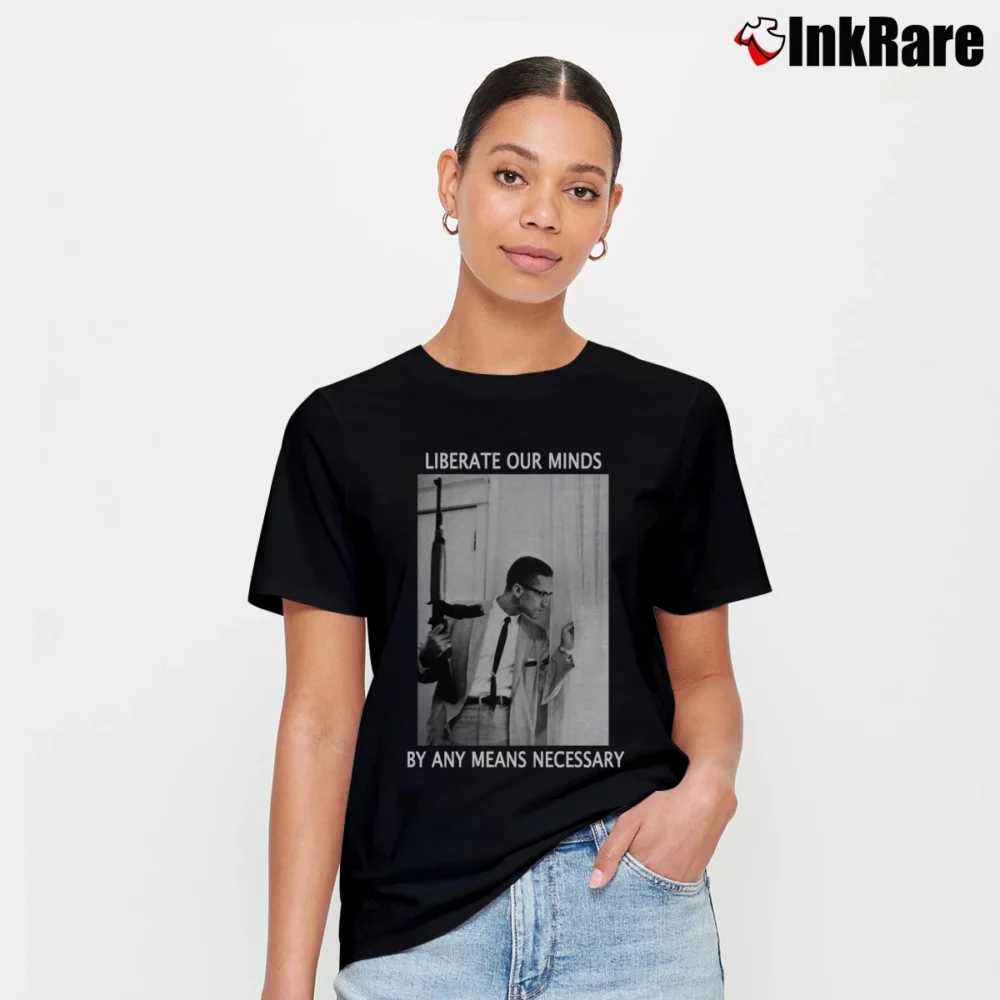Women’s Malcolm X Rifle Liberate Our Minds Signature T-Shirt in black | Soft, Flattering Fit