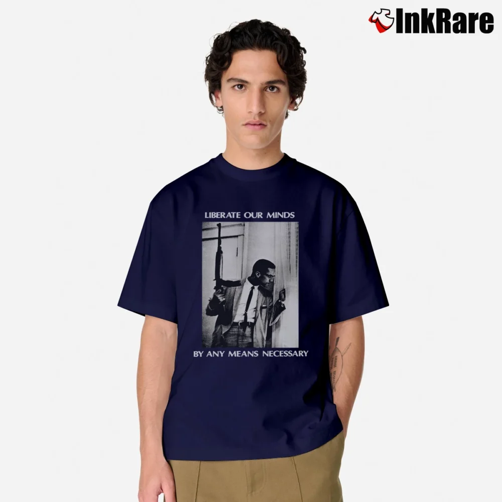 Men’s Malcolm X With A Rifle Liberate Our Minds Classic T-Shirt in navy | Soft, Breathable Everyday Wear