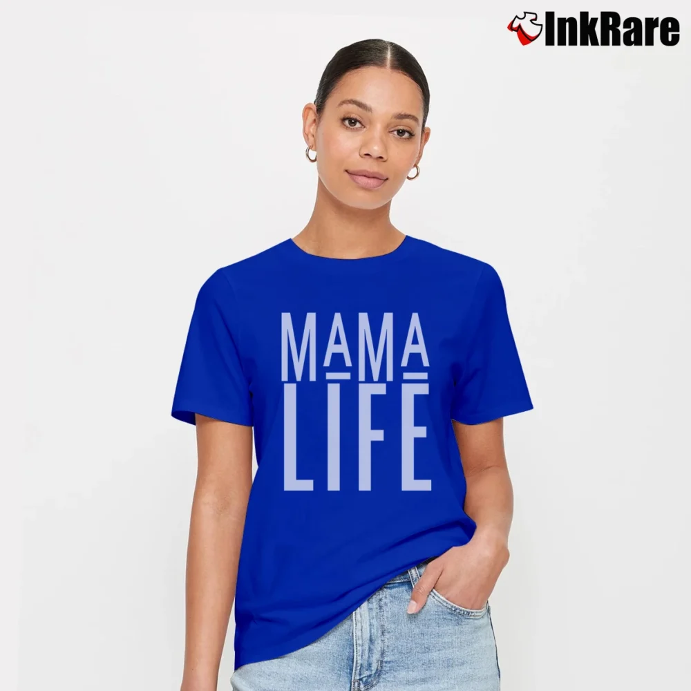 Women’s Mama Life High Collar Casual Signature T-Shirt in royal blue | Soft, Flattering Fit