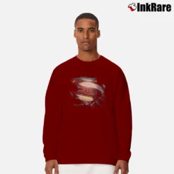 Men’s Man of Steel Grungy Shield Superman Movie Long-Sleeve Shirt in maroon | Sleek, Lightweight, Year-Round Wear