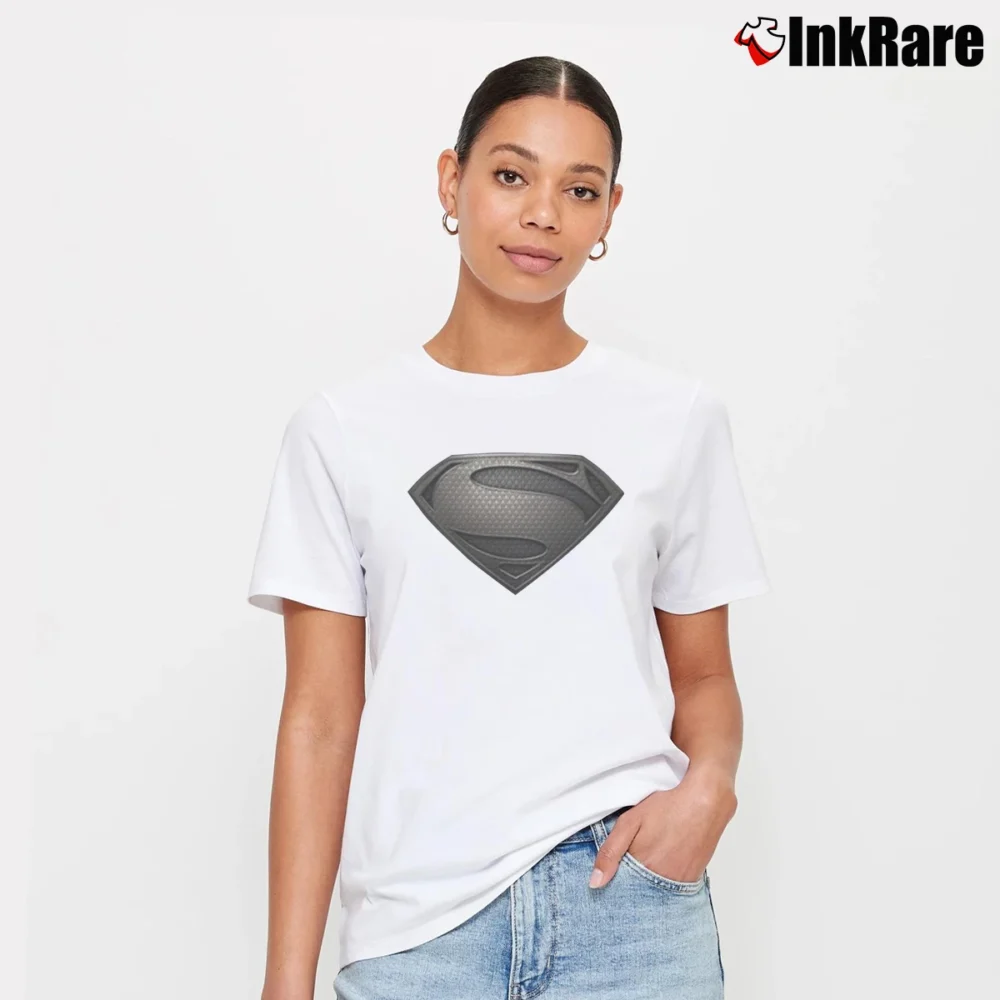 Women’s Man of Steel Silver Logo Signature T-Shirt in white | Soft, Flattering Fit
