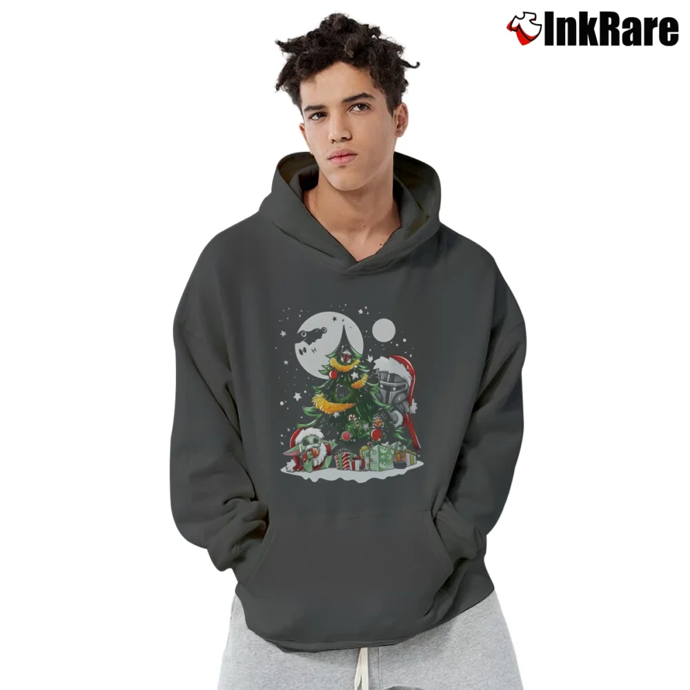 Men’s Mandalorian Baby Yoda Christmas Star Wars Pullover Hoodie in charcoal | Cozy, Durable, Modern Fit